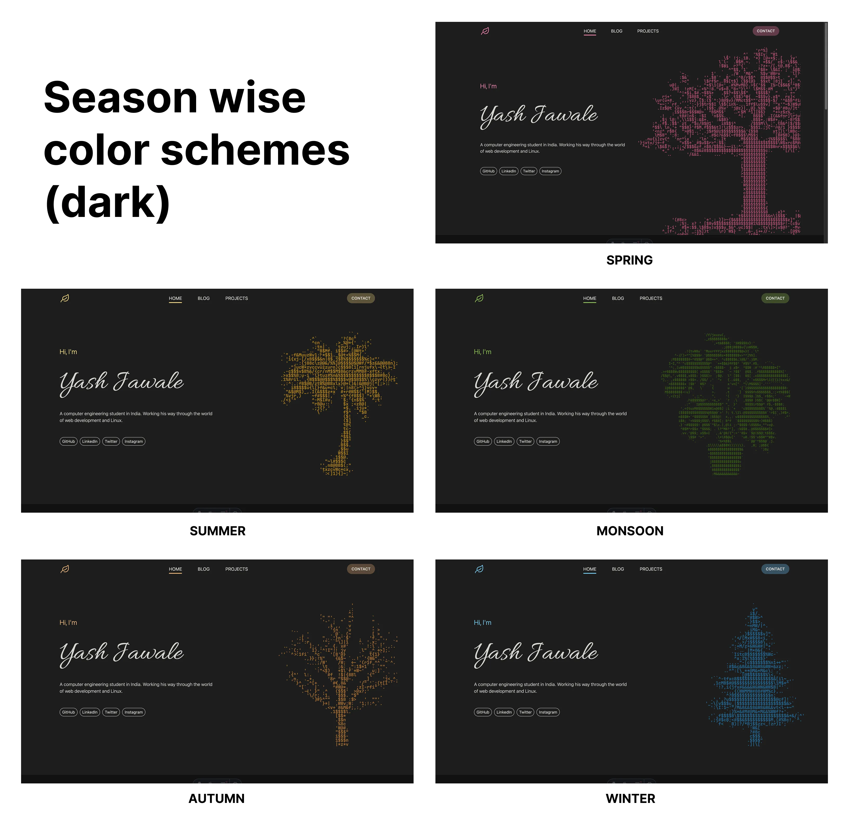 Site color schemes according to seasons